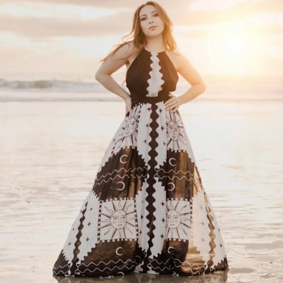 Anthropologie Dresses & Skirts - Anthropologie 1X Sol Soleil Sun Tigre Indigo Halter Maxi Dress Black White NWT